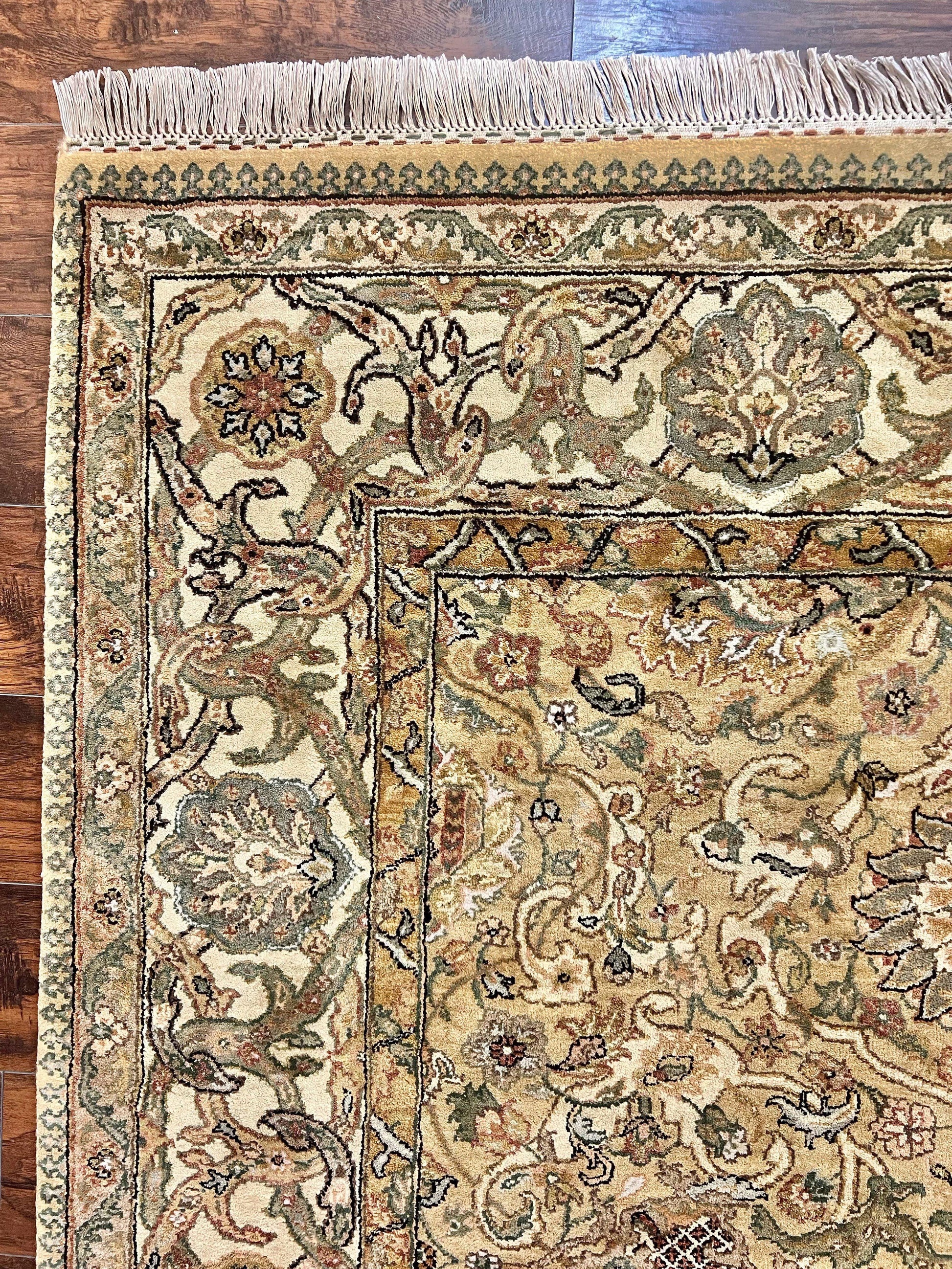 Indo Mahal Rug 8x10, Indian Jaipur Rug 8 x 10 ft, Wool Indo Persian Carpet, Handmade Traditional Floral Area Rug, Olive Green, Vintage Rug - Nuvé