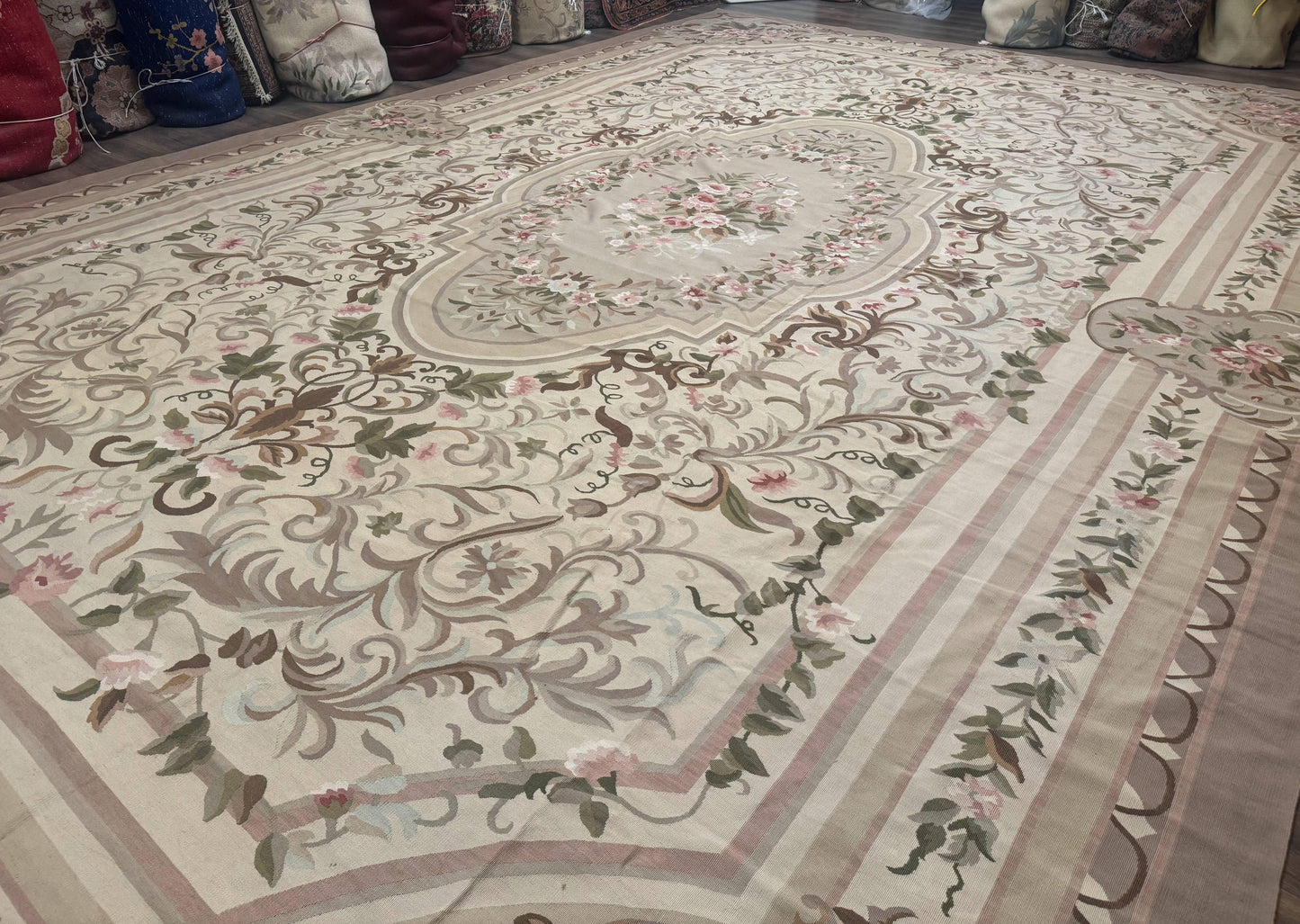 Palace Sized Aubusson Rug 13 x 20, Flatweave Aubusson Weave, Oversized Rug, European French Elegant Design - Nuvé