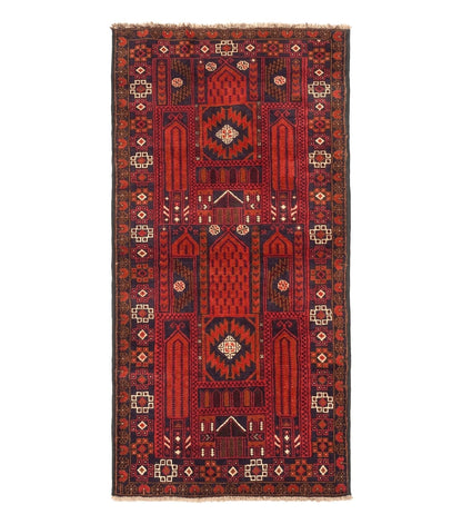 Afghan Rug 3x7, Balouch Carpet, Tribal Rug, Red, New