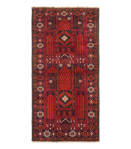 Afghan Rug 3x7, Balouch Carpet, Tribal Rug, Red, New