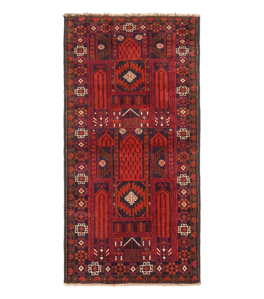 Afghan Rug 3x7, Balouch Carpet, Tribal Rug, Red, New