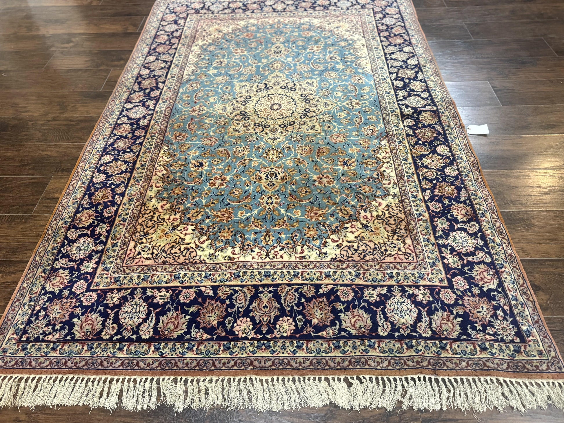 Light Blue Persian Isfahan Rug 5x8, Floral Medallion, Wool on Silk Foundation, Very Fine 530 KPSI, Handmade Carpet - Nuvé