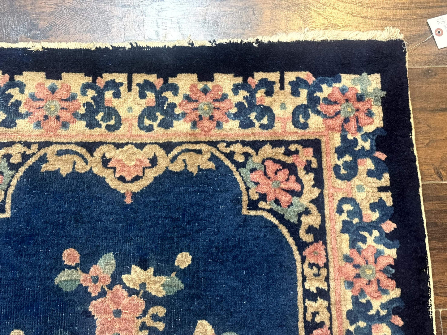 Blue and Beige Chinese Wool Rug 3x6, Chinese Fete Rug, Peking Rug, Antique Chinese Carpet - Nuvé