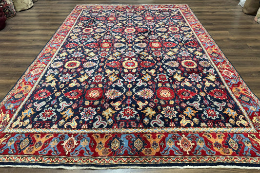 Persian Sarouk Mahal Rug 7x11, Navy Blue Multicolor Colorful Persian Carpet, Mina Khani Allover Pattern, Vintage Persian Rug - Nuvé