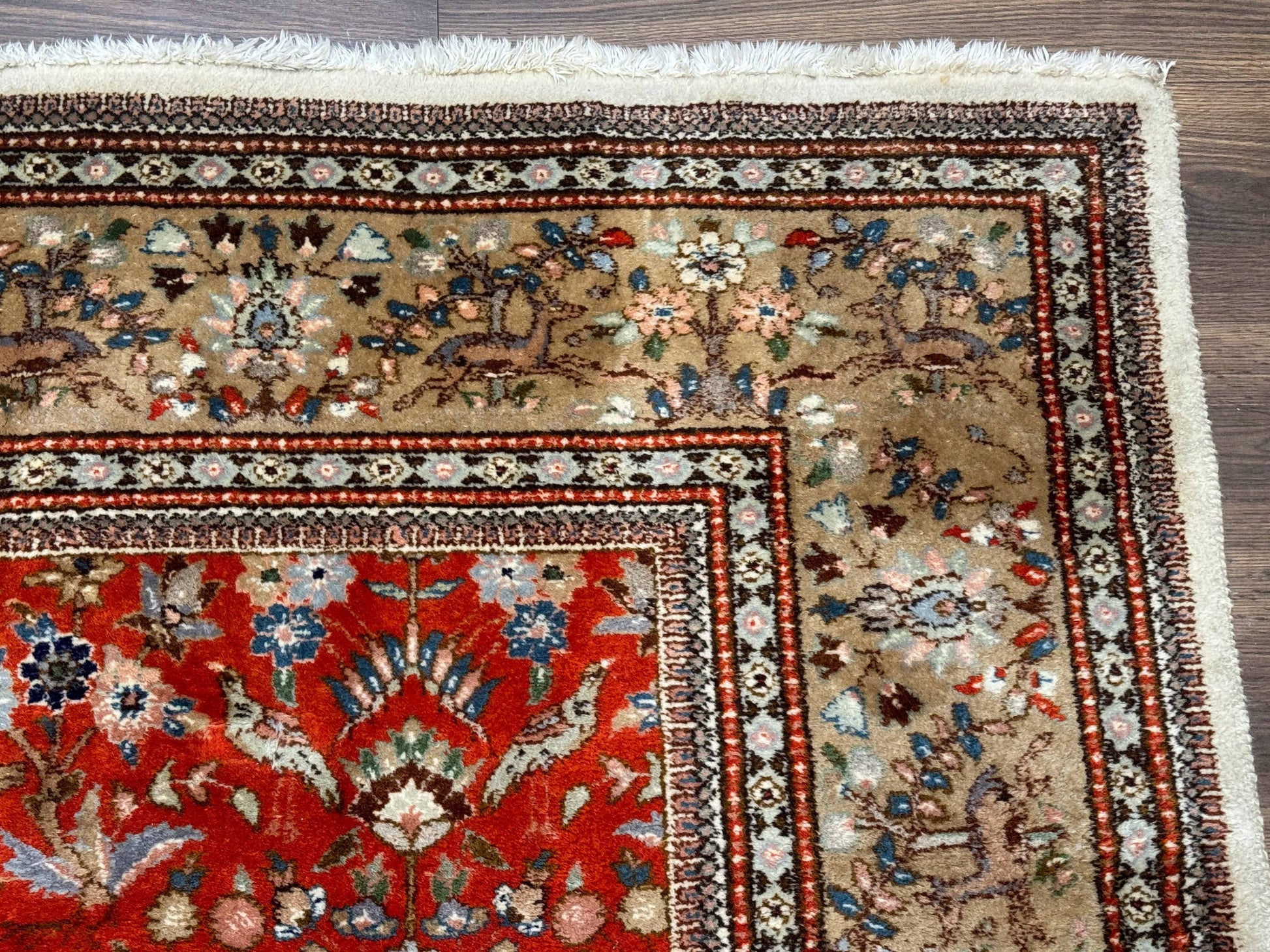 Persian Tabriz Rug 6x10, Burnt Orange and Tan, Animal Pictorials, Deer, Floral, Taba Tabae Carpet - Nuvé