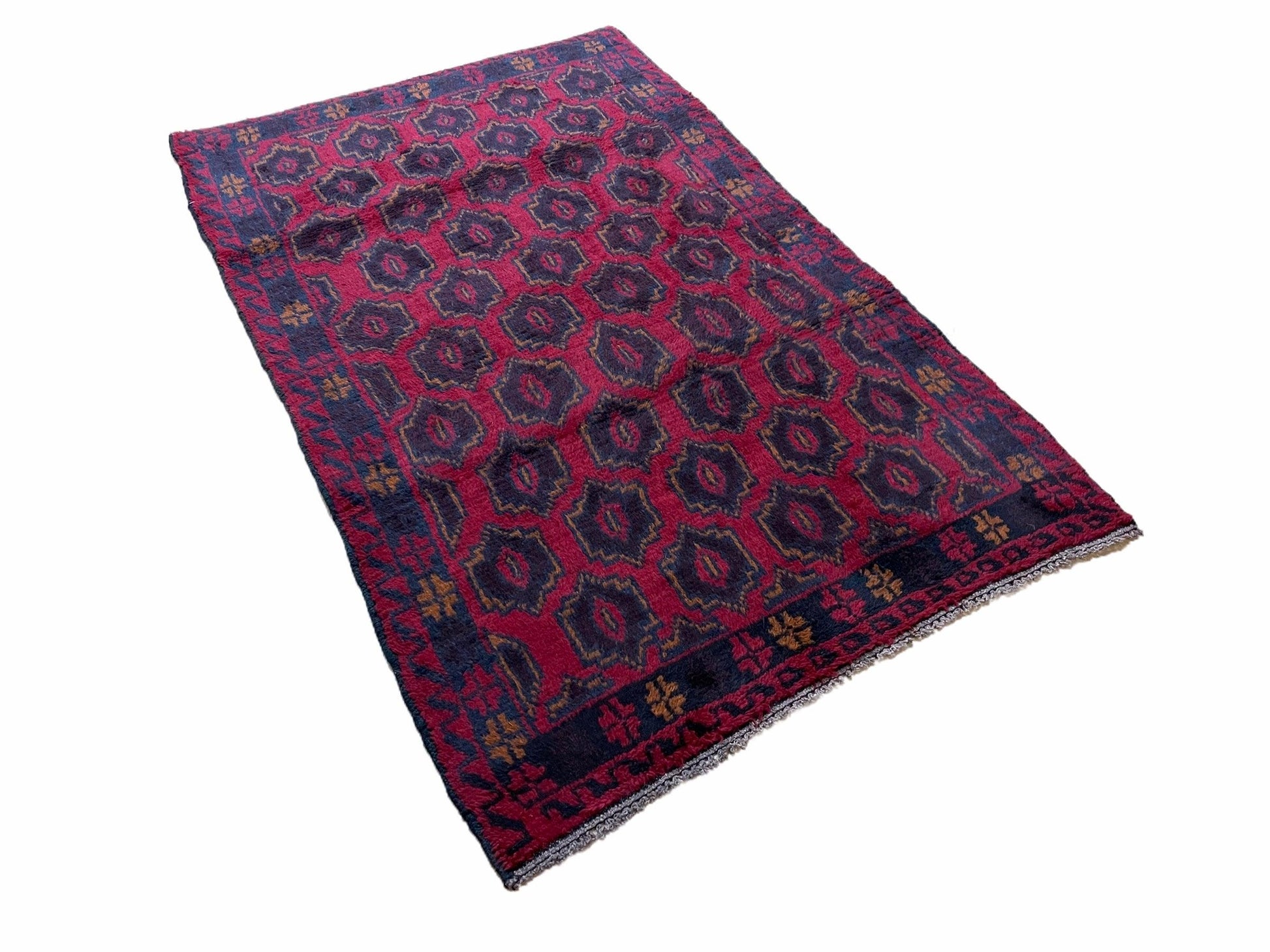 2' 10" X 4'7" Vintage Handmade Tribal Wool Rug Balouchi Rug Afghan Rug Red Blue - Nuvé