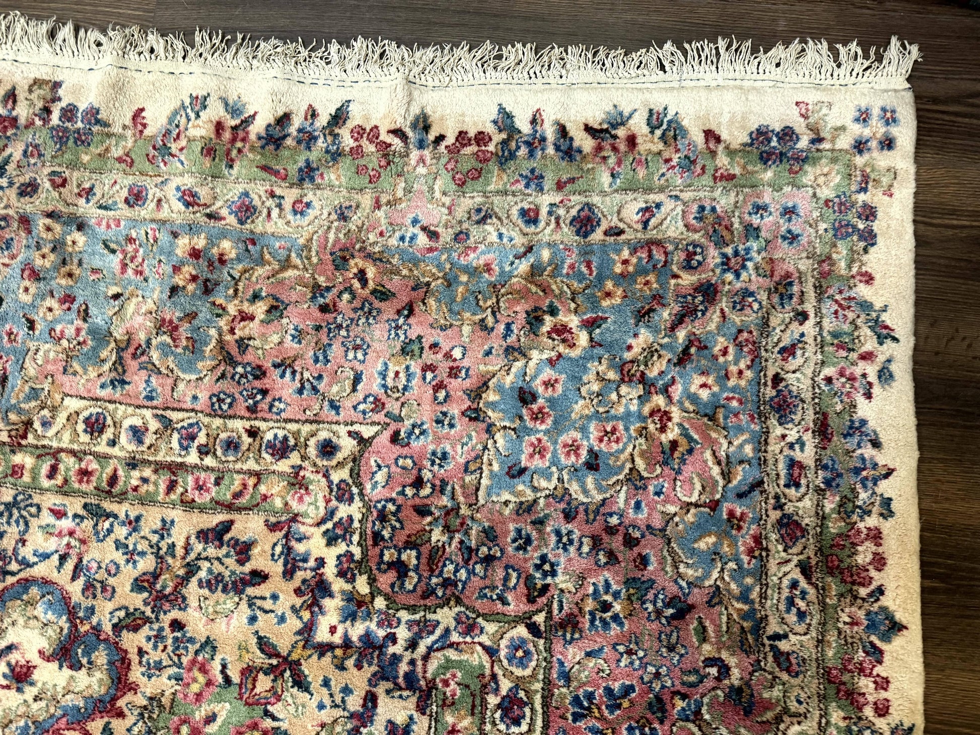 Palace Size Persian Kerman Rug 11x20 ft, Very Fine 340 KPSI, Vintage Oversized Wool Handmade Large Persian Carpet, Beige Light Blue Pink - Nuvé