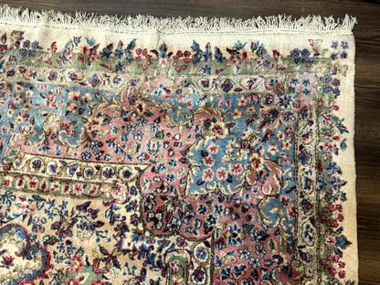 Palace Size Persian Kerman Rug 11x20 ft, Very Fine 340 KPSI, Vintage Oversized Wool Handmade Large Persian Carpet, Beige Light Blue Pink - Nuvé