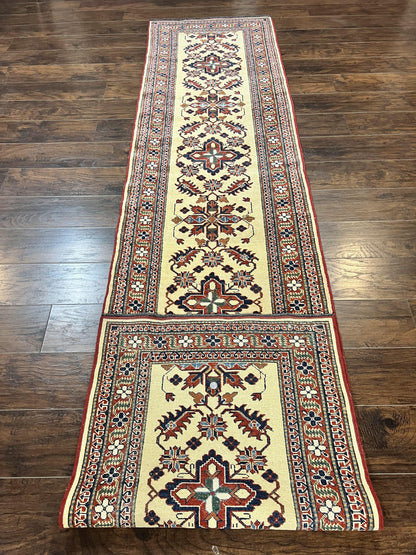Afghan Heriz Runner Rug 2.9 x 12, Vintage Hand Knotted Persian Carpet for Hallway, 12ft Runner, Wool, Cream - Nuvé