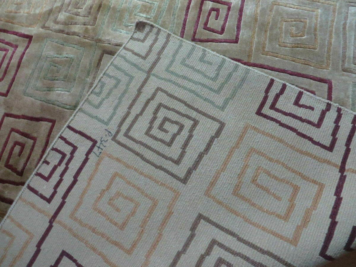 8' X 11' Modern Tibetan Nepal Art Deco Chinese Handmade Wool Silk Rug Abstract