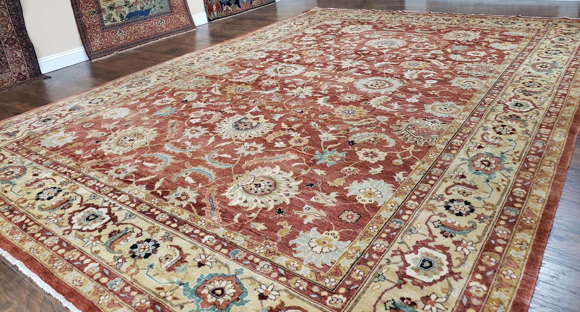 Safavieh Room Sized Rug 10x14, Wool Hand-Knotted Auburn Red & Light Gold Egyptian Mahal Oriental Carpet, 10 x 14 Large Living Room Rug - Nuvé