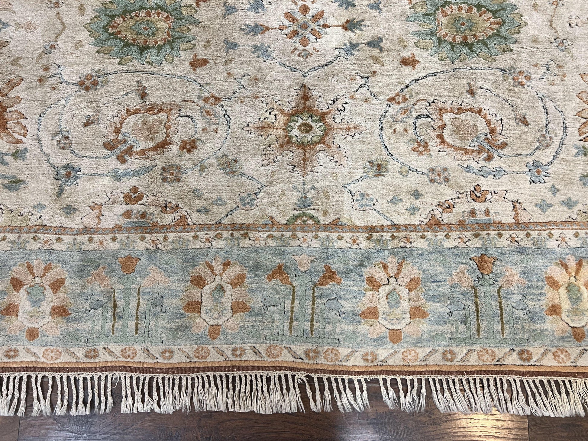 Turkish Oushak Rug 9x10, Farmhouse Rug, Beige & Light Blue - Nuvé