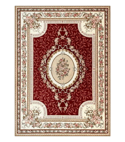Wonderful Aubusson Rug 9x12, Handmade Vintage Needlepoint Carpet, Red and Ivory, Elegant European Design, Wool