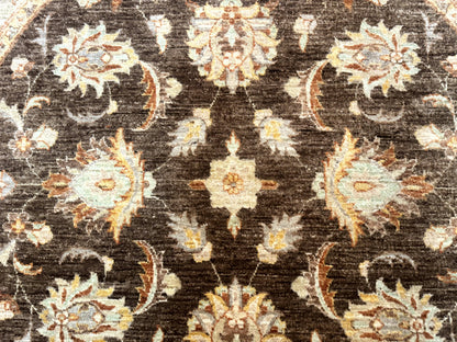 Round Pakistani Rug 6x6, Brown and Beige, Floral, Peshawar Rug, Traditional - Nuvé