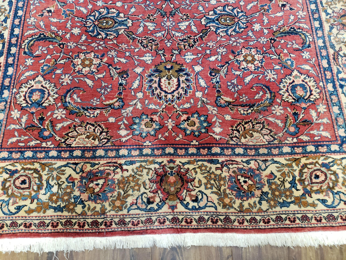 Semi Antique Persian Kashan Rug, Red & Beige, Hand-Knotted, Wool, 4'7" x 6' 6", Pair B - Nuvé