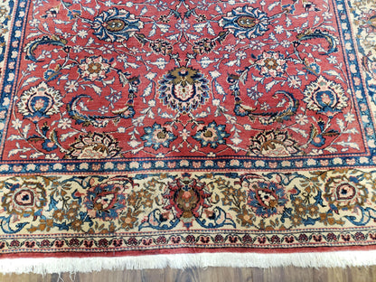Semi Antique Persian Kashan Rug, Red & Beige, Hand-Knotted, Wool, 4'7" x 6' 6", Pair B - Nuvé