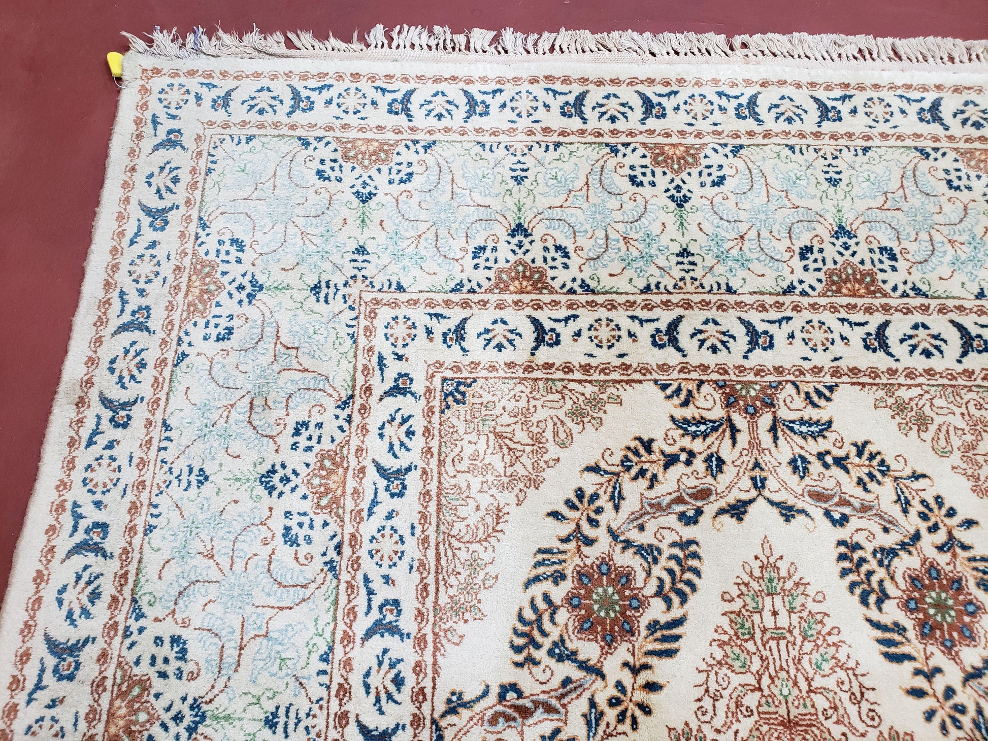 Fine Antique Persian Light Colored Kashan Carpet, 7x12, Top Quality, Rare, Ivory & Blues, Hand-Knotted, Wool - Nuvé