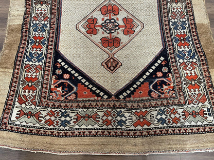 Rare Persian Sarab Tribal Runner Rug 4 x 10, Antique, Geometric Medallions, Camel Hair Runner - Nuvé