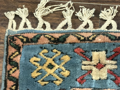 Turkish Kazak Runner Rug 3x11, Cream and Light Blue, Vintage - Nuvé