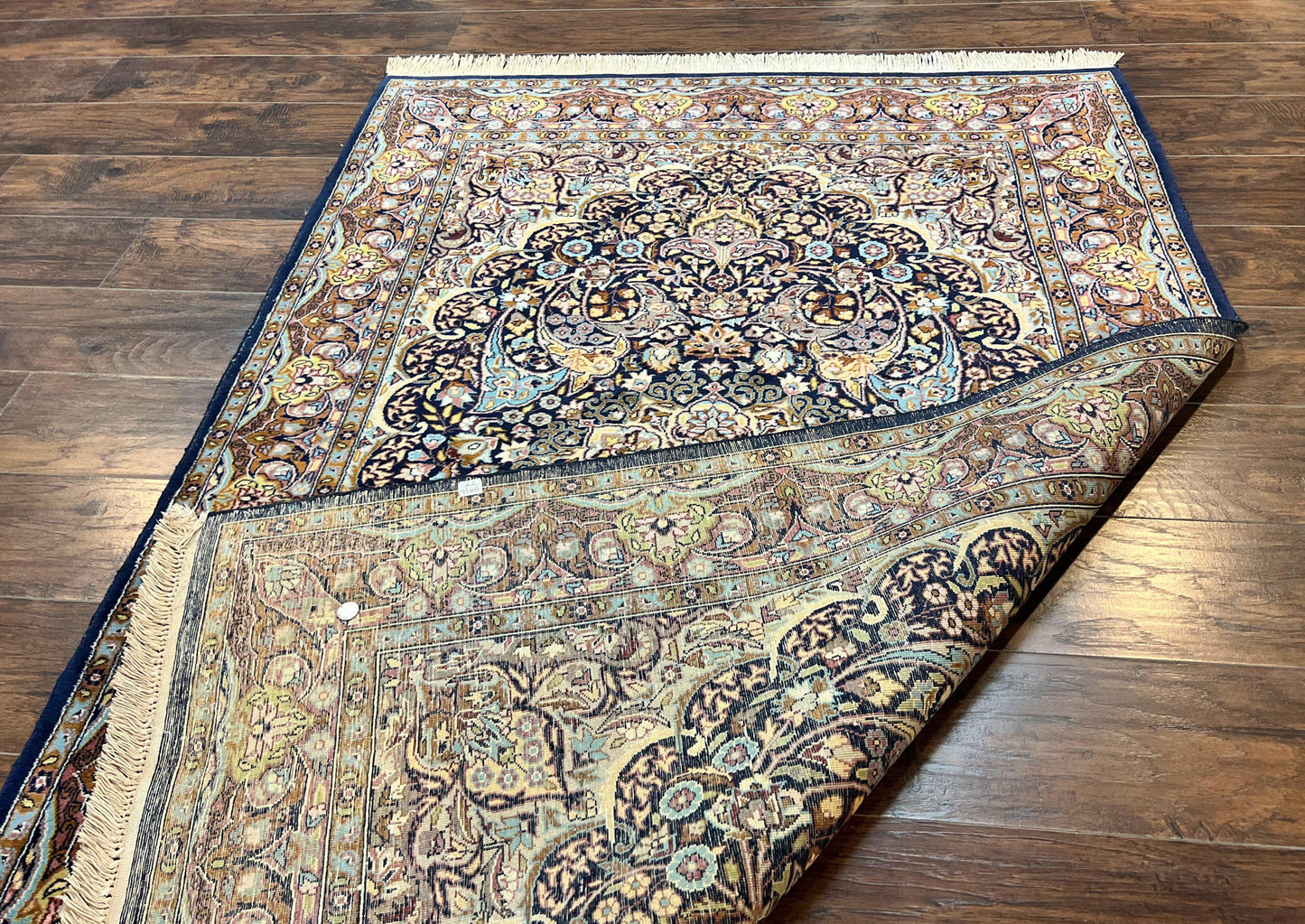 Pak Persian Rug 5x7, Navy Blue Hand Knotted Wool Oriental Carpet 5 x 7 ft, Floral Medallion, Traditional Vintage Pakistani Rug, 225 KPSI - Nuvé