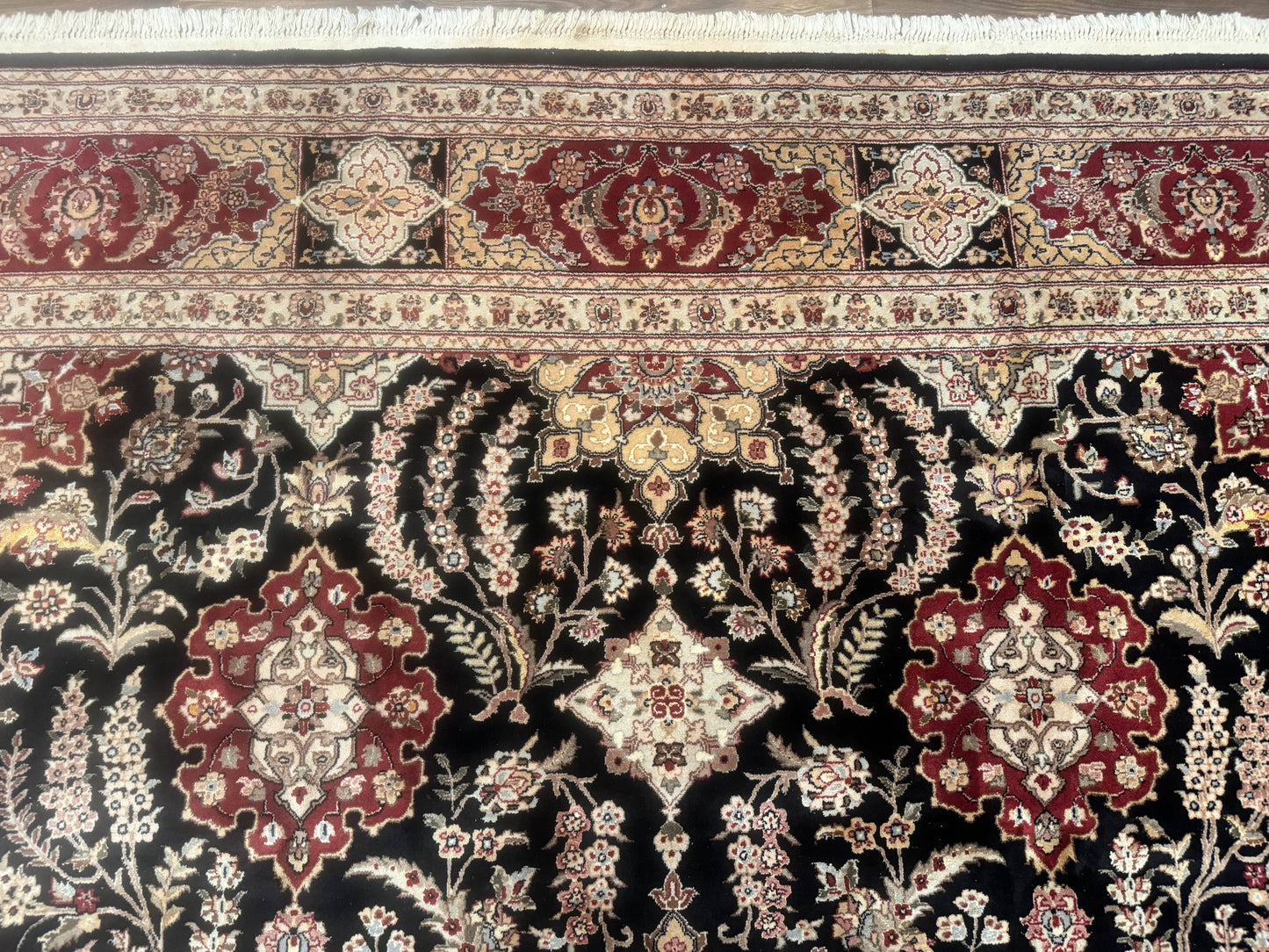 Sino Persian Rug 9x12, Black & Maroon, Wool and Silk, Allover Pattern - Nuvé