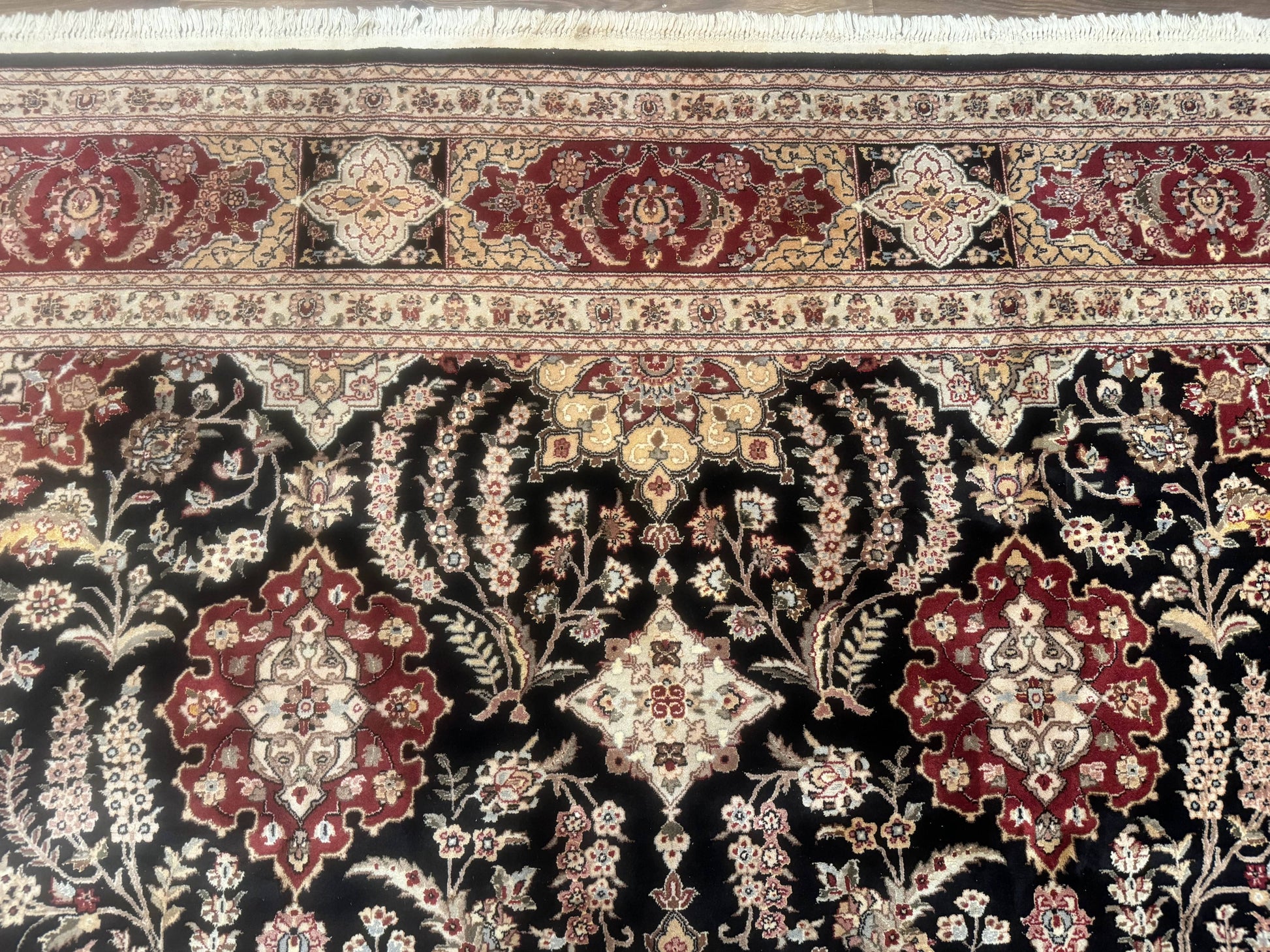 Sino Persian Rug 9x12, Black & Maroon, Wool and Silk, Allover Pattern - Nuvé