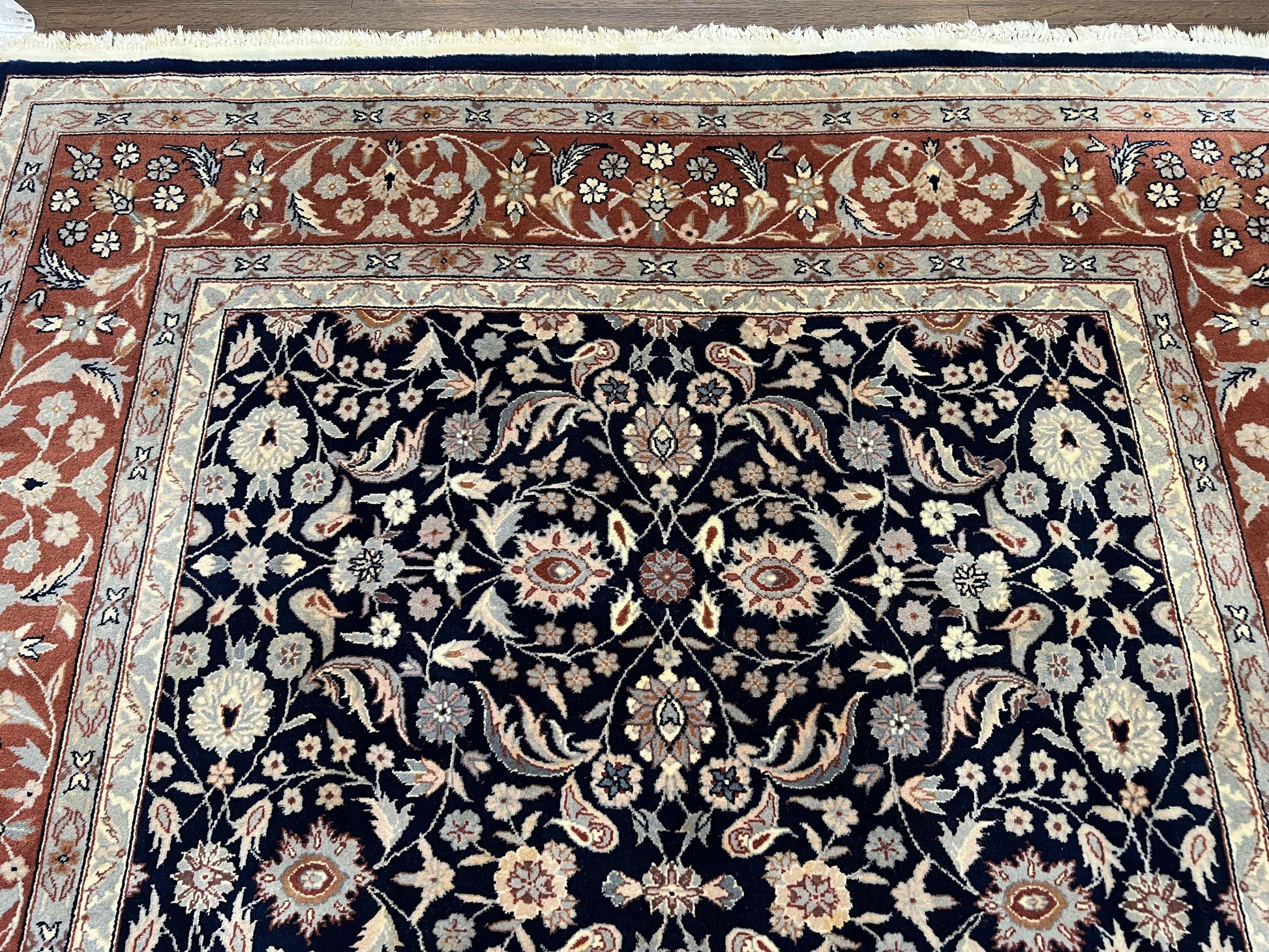 Indo Sarouk Rug 6x9, Vintage Indian Persian Rug, Wool Oriental Carpet, Navy Blue Red Allover Floral Rug, Traditional Very Fine Rug, Area Rug - Nuvé