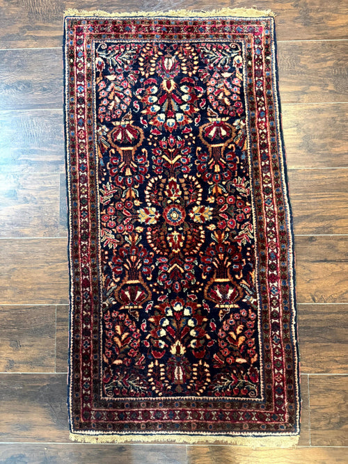 Small Navy Blue Persian Rug 2x4, Sarouk Rug, Rare Colors, Antique 1920s Wool Rug - Nuvé