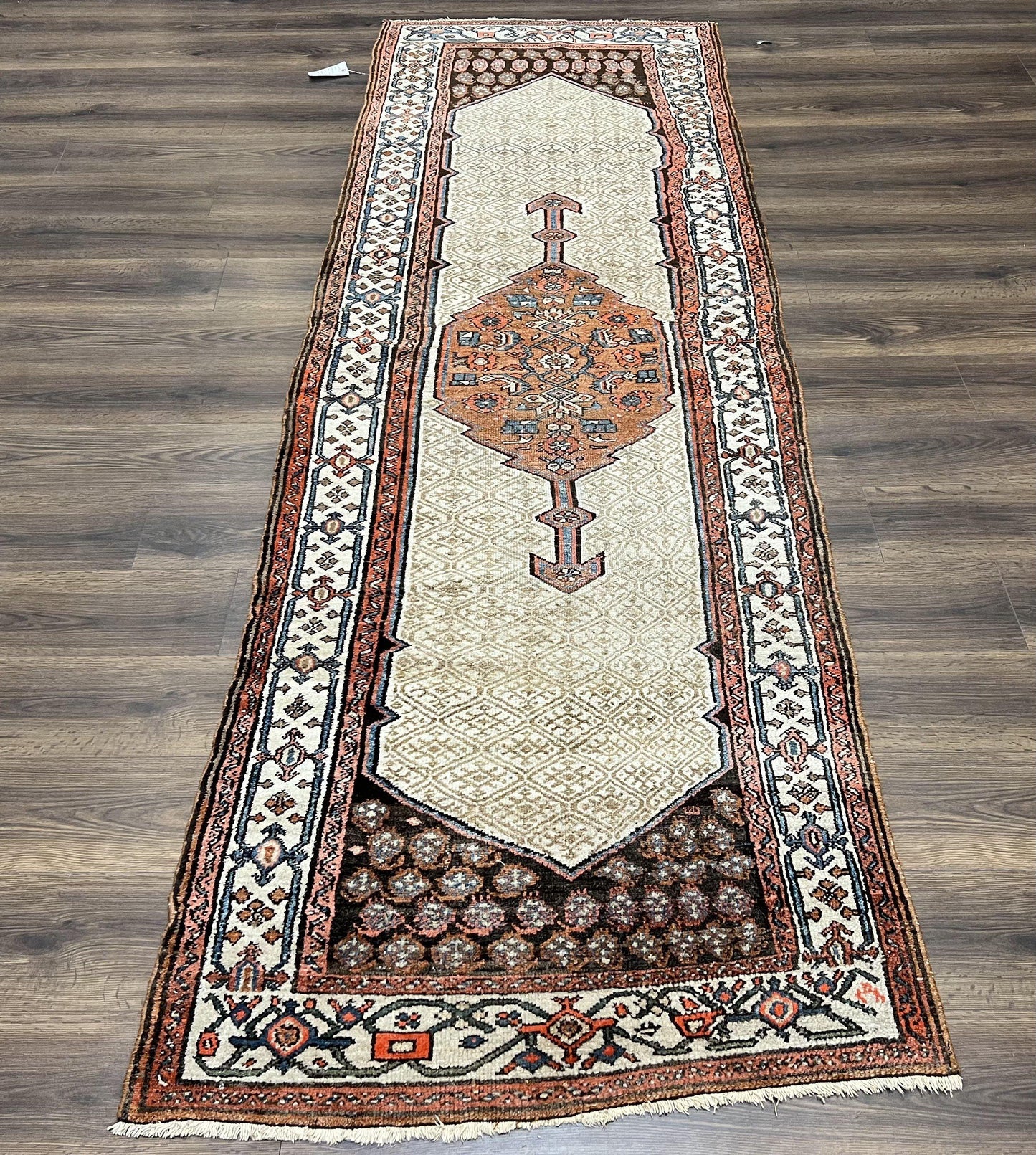 Rare Persian Tribal Runner Rug 3.5 x 10, Sarab Serab Kalegy Carpet, Antique 1920s Collectible Geometric Medallion Oriental Wool Runner, Hand Knotted, Camel Hair Color - Nuvé
