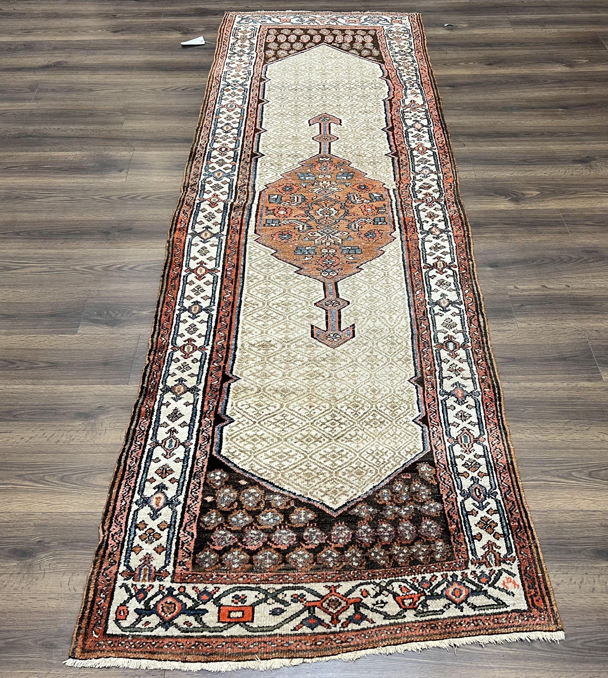 Rare Persian Tribal Runner Rug 3.5 x 10, Sarab Serab Kalegy Carpet, Antique 1920s Collectible Geometric Medallion Oriental Wool Runner, Hand Knotted, Camel Hair Color - Nuvé