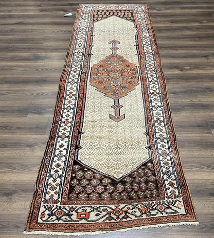 Rare Persian Tribal Runner Rug 3.5 x 10, Sarab Serab Kalegy Carpet, Antique 1920s Collectible Geometric Medallion Oriental Wool Runner, Hand Knotted, Camel Hair Color - Nuvé