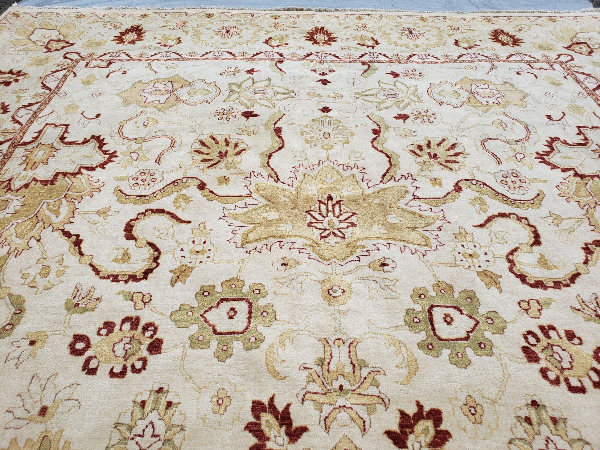 Vintage Oushak Area Rug, Hand-Knotted, Wool, Cream Beige Maroon, 10x15 Rug, 10x14 Rug, Large Oriental Carpet - Nuvé