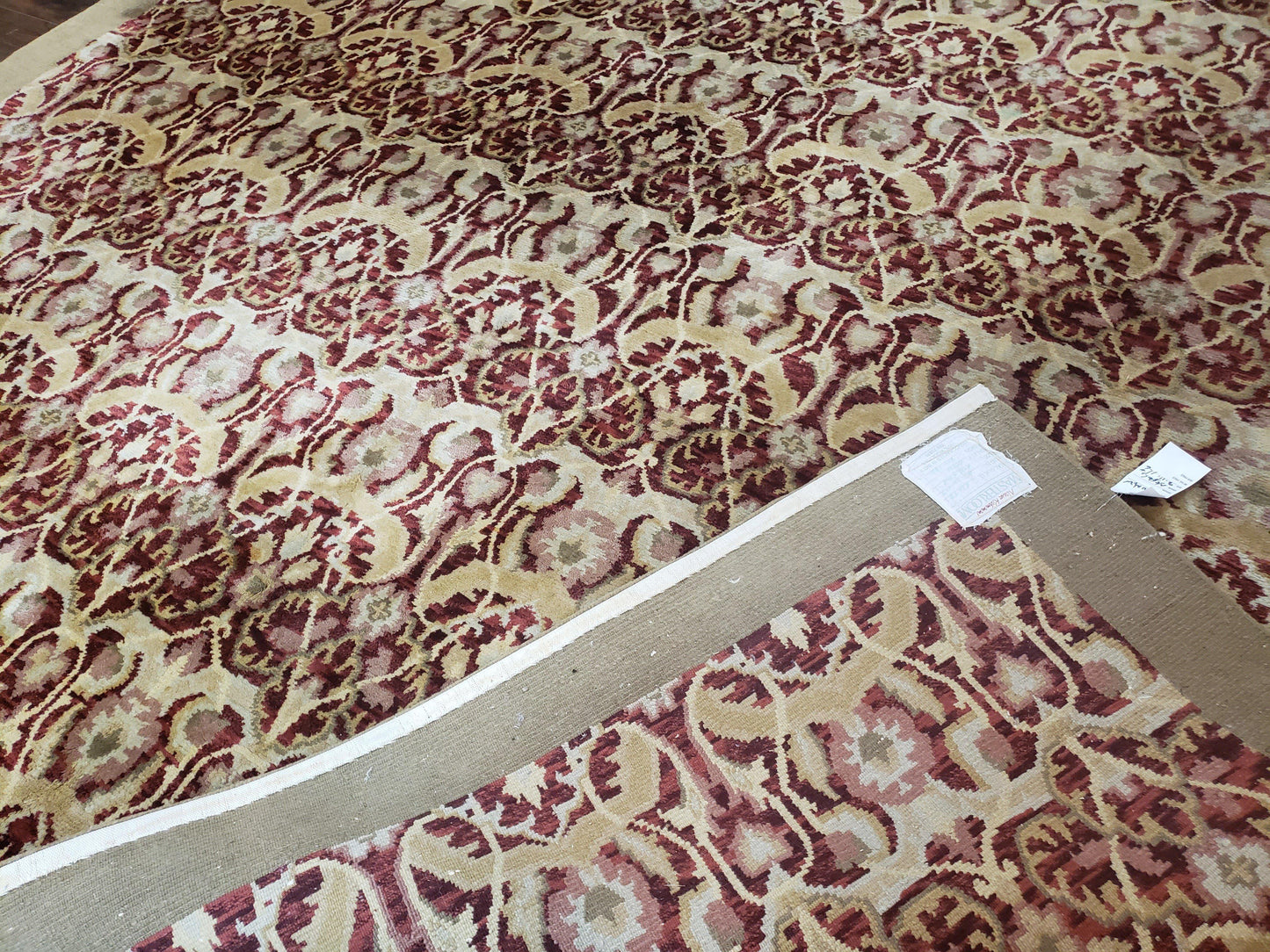 Contemporary Indian Nepalese Room Sized Rug 9 x 11.6, Wool Hand-Knotted Dark Red & Beige Soft Carpet, 9 x 12 Masterloom Living Room Rug - Nuvé