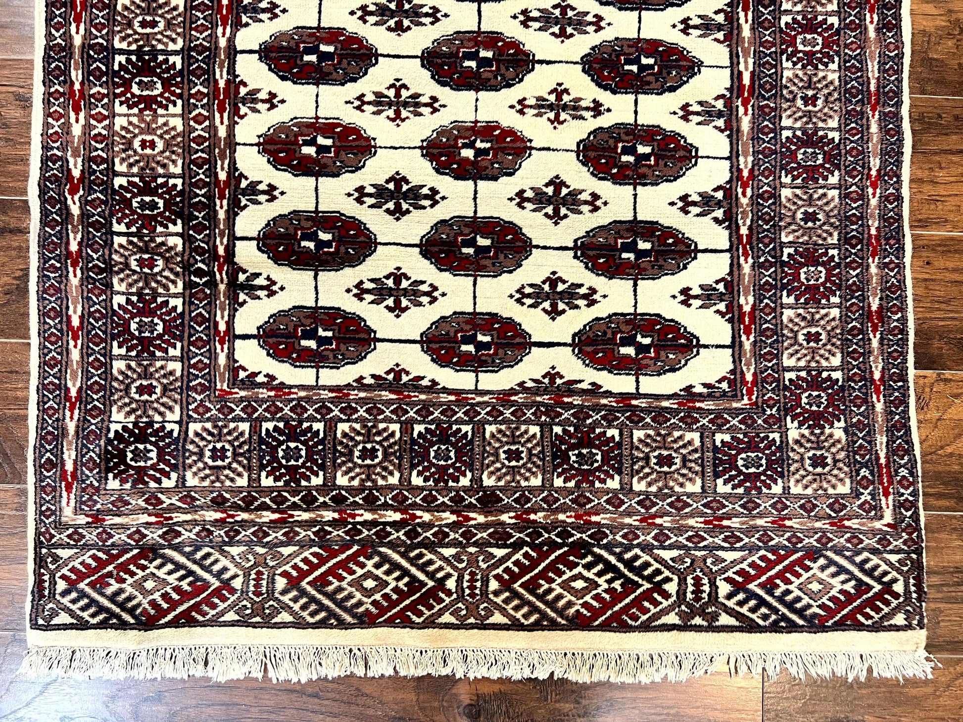 Pakistani Bokhara Rug 4x6, Turkoman Carpet, Vintage Handmade Wool Rug, Ivory - Nuvé