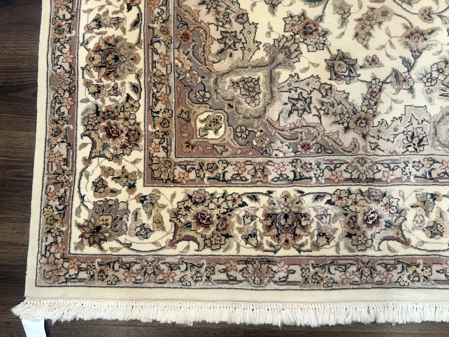 Sino Persian Rug 6x9, Floral Medallion, Ivory & Taupe, Wool with Silk Highlights, Fine 210 KPSI - Nuvé