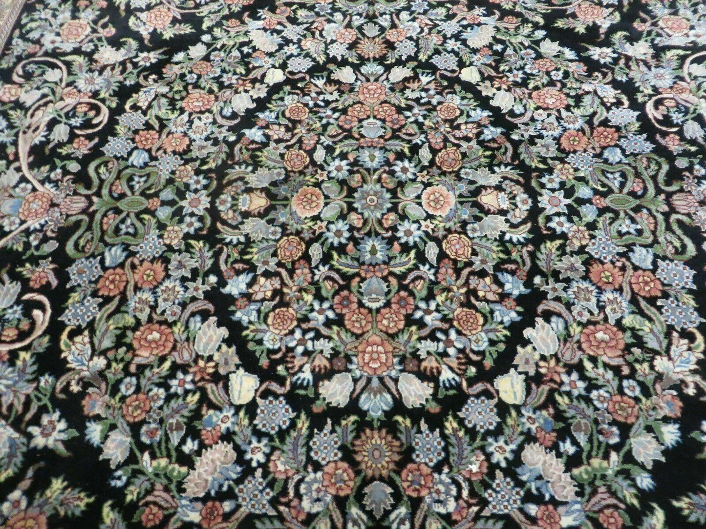 8' X 10' Vintage Handmade Pakistani Floral Wool Rug Black Nice - Nuvé