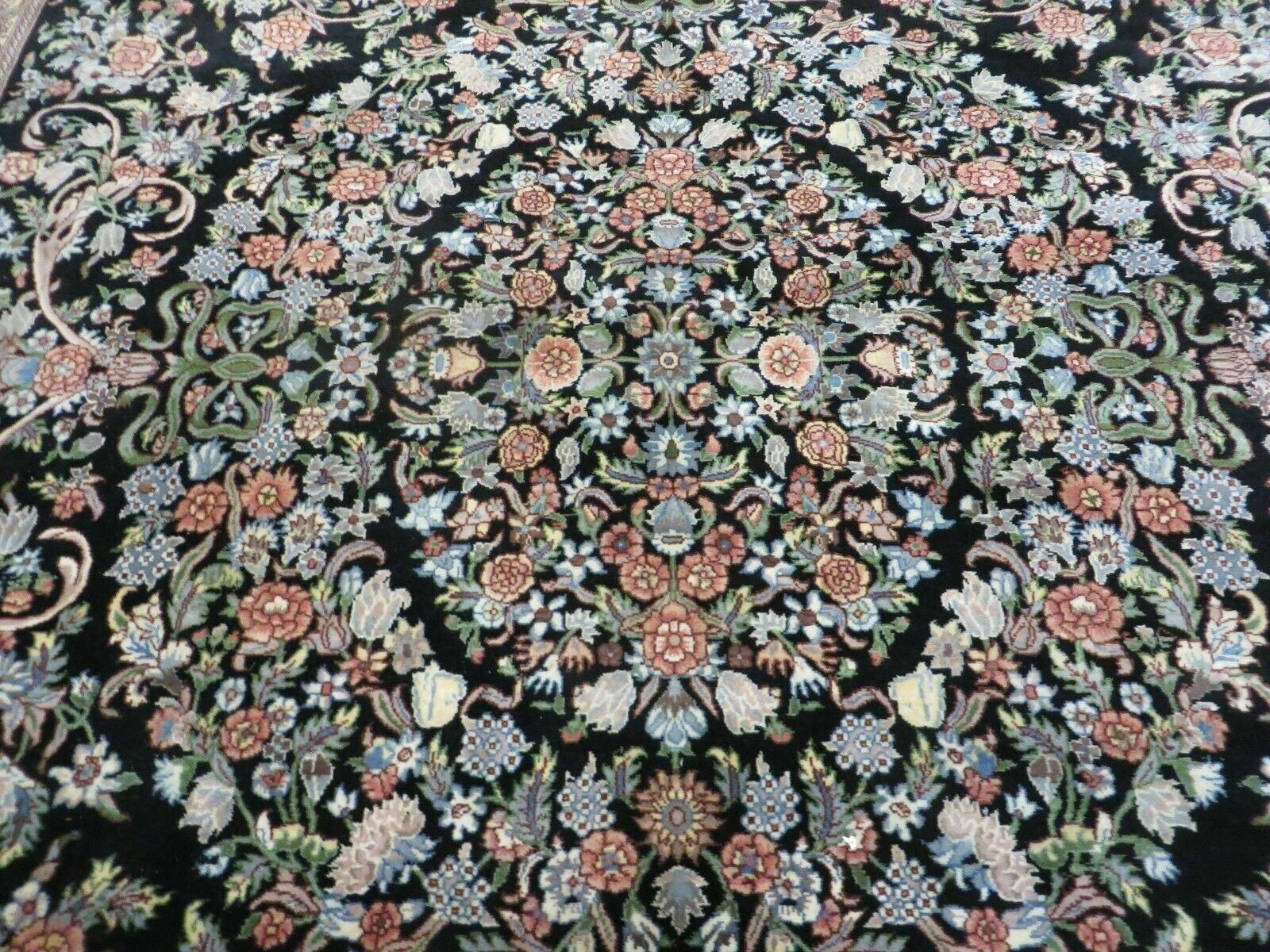 8' X 10' Vintage Handmade Pakistani Floral Wool Rug Black Nice - Nuvé