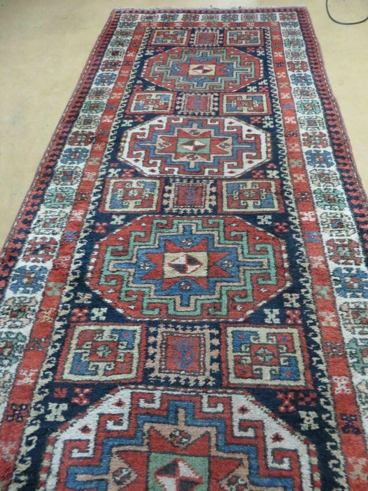 3 '4" X 10' Vintage Handmade Turkish Kazak Caucasian Wool Runner Rug Red Nice - Nuvé