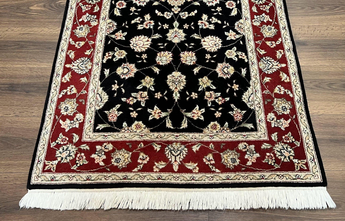 Pak Persian Rug 3x5, Black and Red, Floral Allover, Vintage Hand Knotted Wool Oriental Carpet, Pakistani Rug, Small Handmade Area Rug 3 x 5 - Nuvé