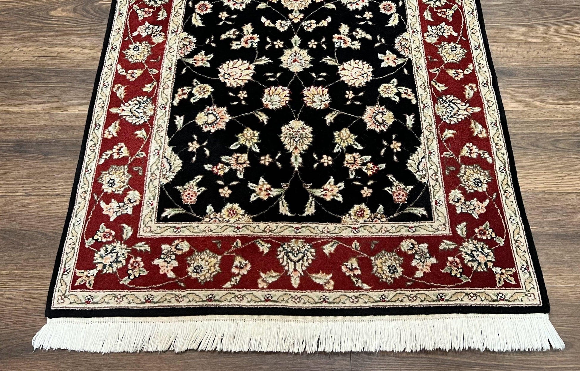 Pak Persian Rug 3x5, Black and Red, Floral Allover, Vintage Hand Knotted Wool Oriental Carpet, Pakistani Rug, Small Handmade Area Rug 3 x 5 - Nuvé