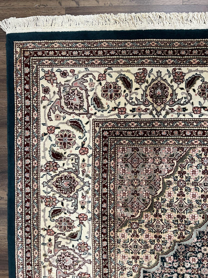 Sino Persian Rug 9x12, Dark Green and Ivory, Medallion, Mahi Herati, Elegant Oriental Carpet, Wool Hand Knotted Traditional Room Sized Rug - Nuvé