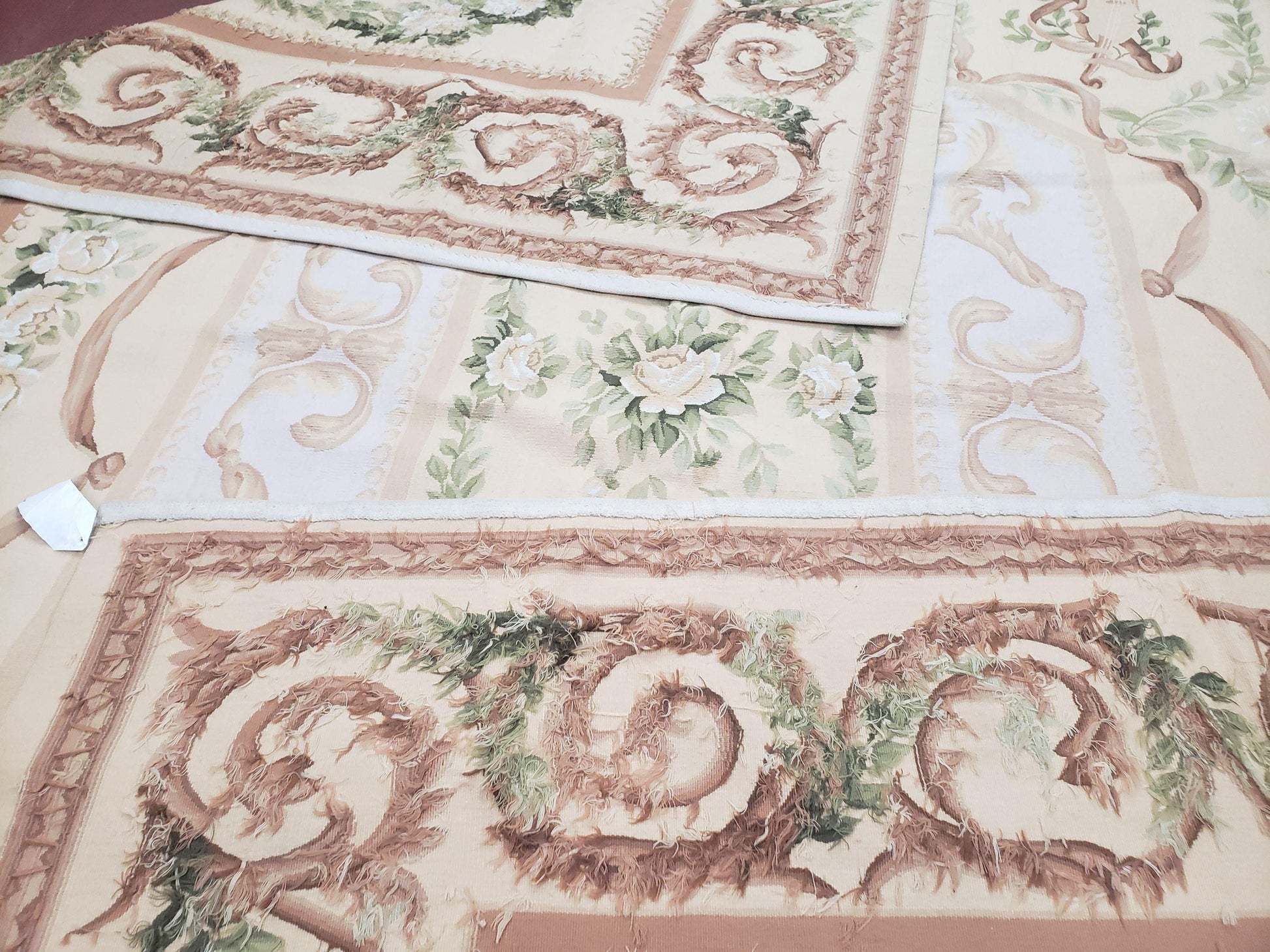 Elegant Aubusson Rug 10 x 14, Cream and Ivory Simple Aubusson Floral Carpet, Hand-Woven, European, New Aubusson Rug, Wool Area Rug, Violins - Nuvé