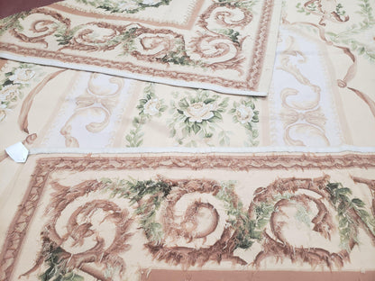 Elegant Aubusson Rug 10 x 14, Cream and Ivory Simple Aubusson Floral Carpet, Hand-Woven, European, New Aubusson Rug, Wool Area Rug, Violins - Nuvé