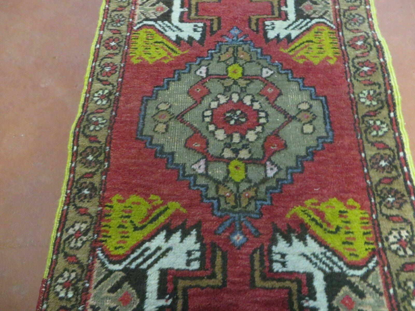 20" X 38" Antique Handmade Turkish Oushak Oshak Yastik Wool Rug Mat Turkey Nice - Nuvé