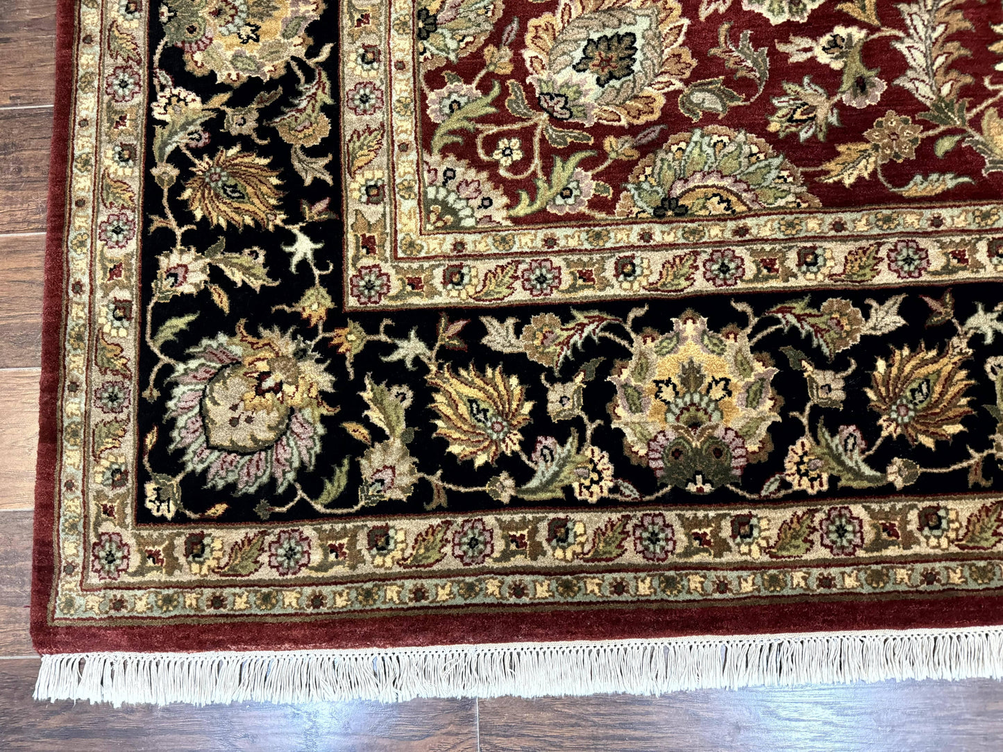 Indian Agra Rug 10x14, Traditional Oriental Carpet, Room Sized Wool Area Rug, Floral, Maroon - Nuvé