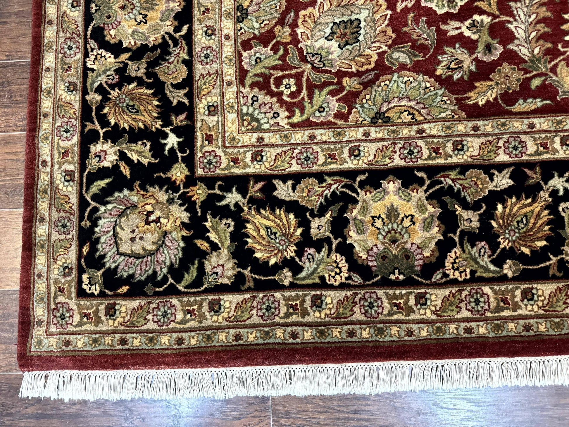 Indian Agra Rug 10x14, Traditional Oriental Carpet, Room Sized Wool Area Rug, Floral, Maroon - Nuvé