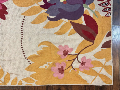 Indian Hand Stitched Rug 4x6, Floral, Silk, Large Floral Design - Nuvé