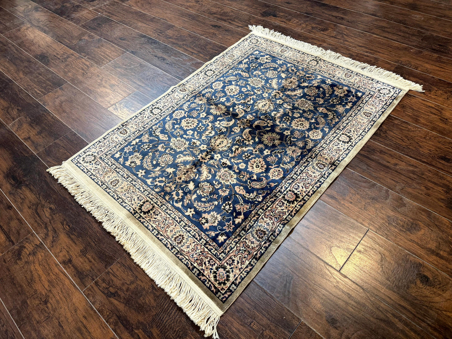 Vintage Art Silk Rug 3x4, Traditional Oriental Persian Design Rug, Belgium Power Loomed Rug, Navy Blue - Nuvé
