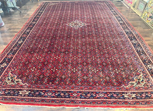 Large Persian Tribal Rug 11x17, Palace Sized Wool Handmade Vintage Carpet, Oversized Hand Knotted Rug, Red, Hamadan Dargazin Rug - Nuvé