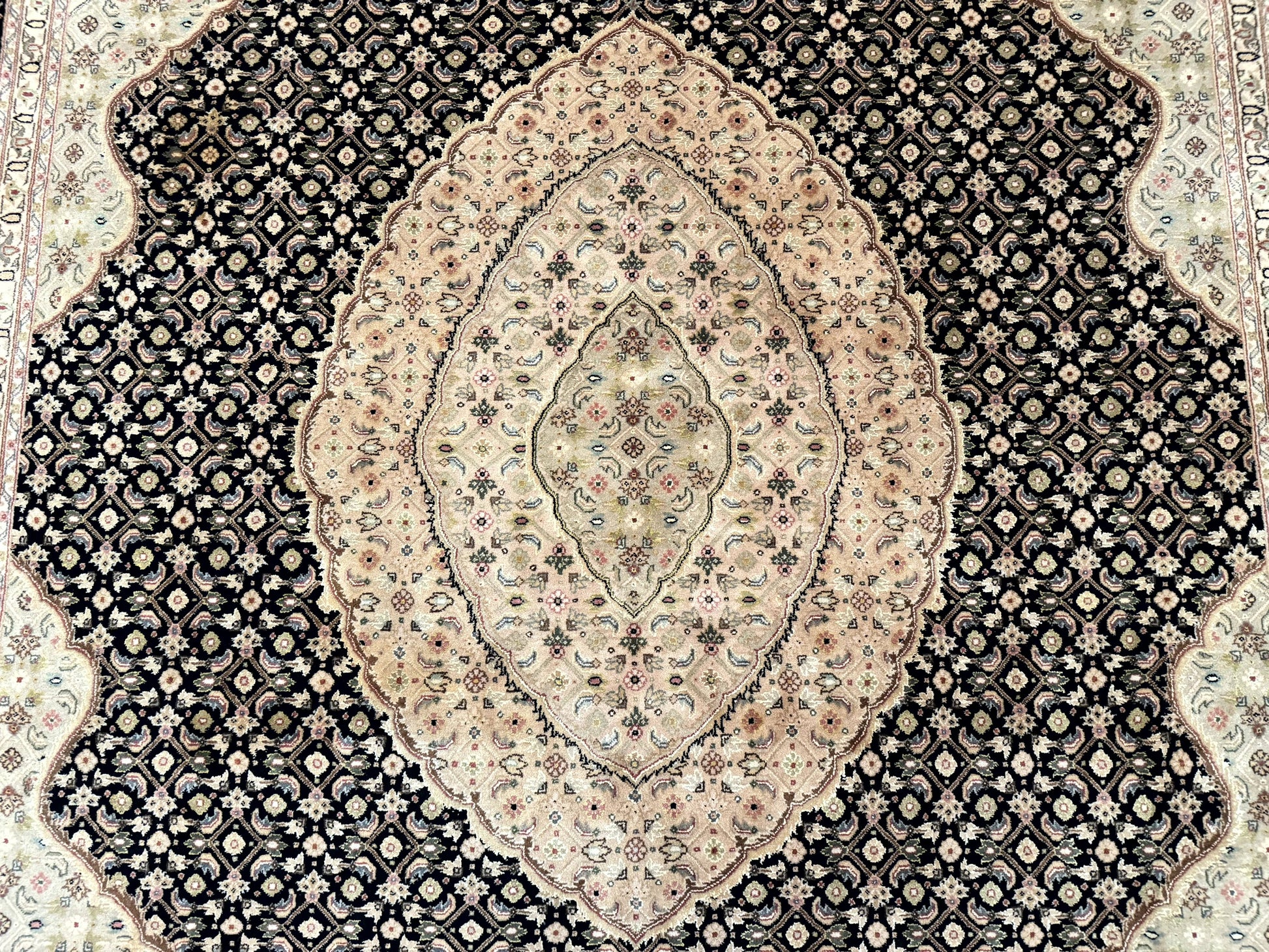 Sino Persian Rug 8x10, Herati Mahi Pattern, Fine 170 KPSI, Black, Wool and Silk Highlights - Nuvé